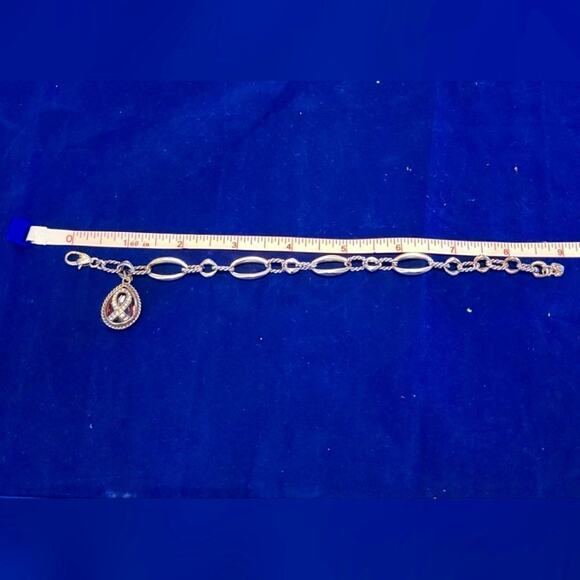 Brighton 2014 Power of Pink Breast Cancer Silver Ribbon Crystal Bracelet 8 1/2” - Picture 2 of 3